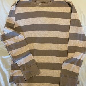 GAP Men's Long Sleeve Striped Shirt - Brown and Cream
